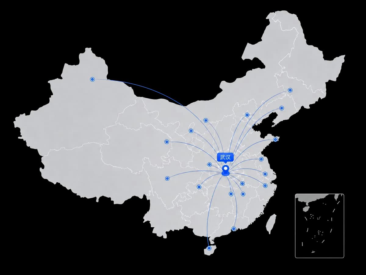 以武汉为中心辐射全国的安装协作服务范围地图